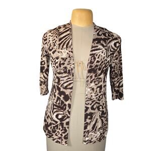 Chicos Travelers Womens Size 0 Small Open Front Cardigan StretchAnimal Print Y2K
